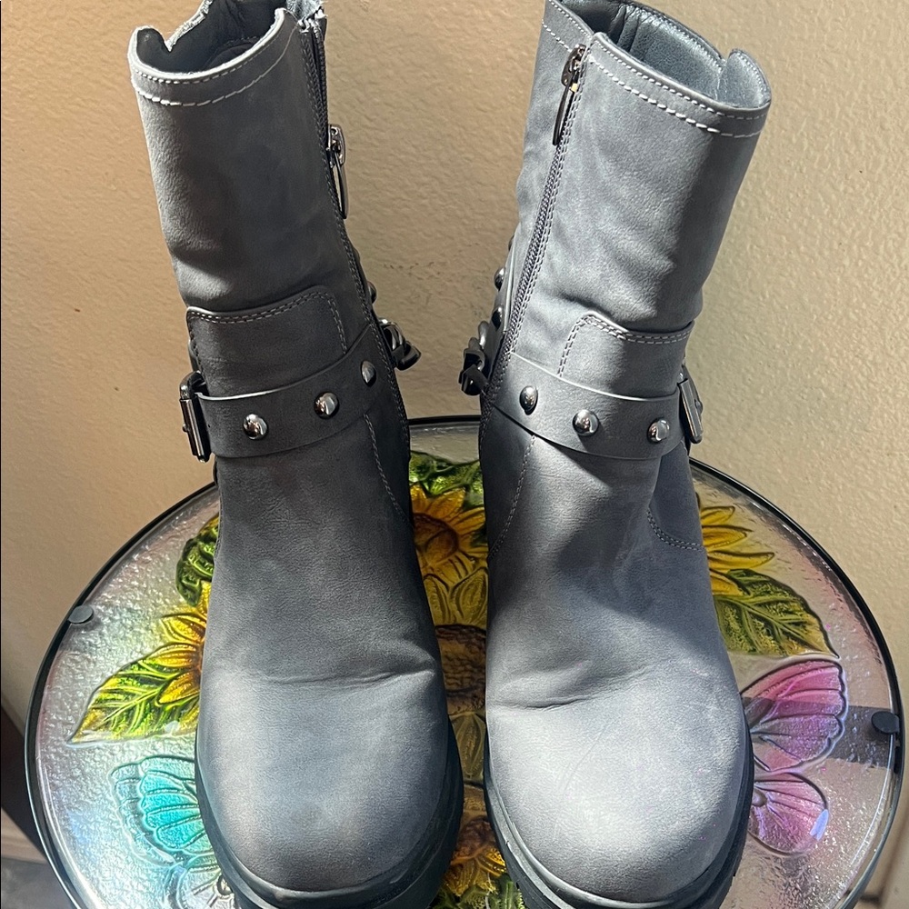 Nine West Gray Moto Boots with Studs